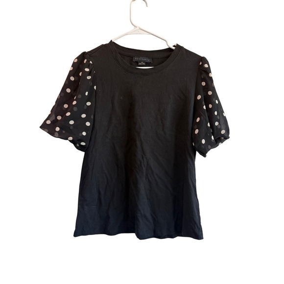 Sanctuary Black Top White Polka Dot Bishop‎ Sleeve T-Shirt Medium - Picture 2 of 5